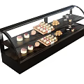 Commercial Dessert Display Case With Curved Glass Top And Pastry Arrangement