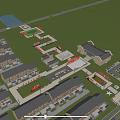 Terraced Townhouses Surrounded By Green Fields And Lake In Scenic Residential Area