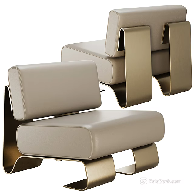 Modern Single Sofa With Beige Leather Upholstery And Sleek Metal Frame Design 3d model 