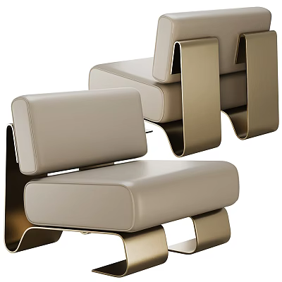 Modern Single Sofa With Beige Leather Upholstery And Sleek Metal Frame Design 3d model