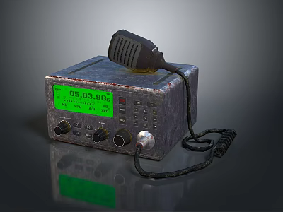 Weapon Communication Device With Vintage Radio Microphone Green Digital Screen Knobs And Connecting Cables 3d model