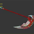 Red and Silver Scythe Weapon with Long Handle and Circular Red Accents