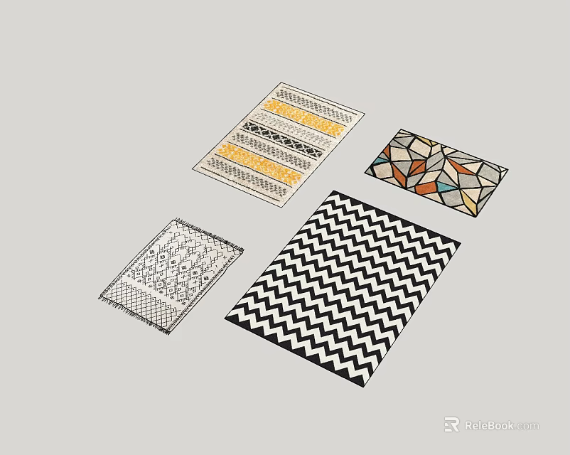 Square Area Rugs Featuring Chevron Geometric Striped and Grid Patterns 3d model 