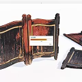 Antique Wooden Double Doors with Worn Red Black Paint Finish and Detached Door Panels