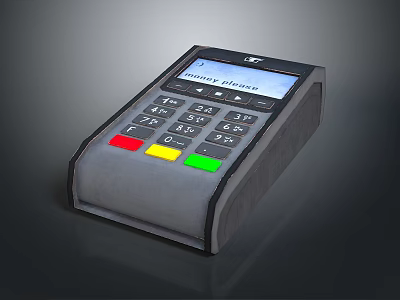 Computer Payment Terminal With Digital Display Numeric Keypad And Colored Function Buttons 3d model