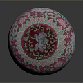 Pink Carved Ceramic Sculpture Vessel With Intricate Lotus Patterns And Green Decorations