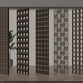 Wooden Room Dividers With Geometric Patterns And Hollow Out Designs In Modern Interior