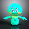 Glowing Green Doll with Blue Eyes Pink Cheeks Earth Symbol on Belly and Open Arms