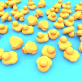 Numerous Yellow Rubber Duck Dolls Scattered on Blue Background 3d model