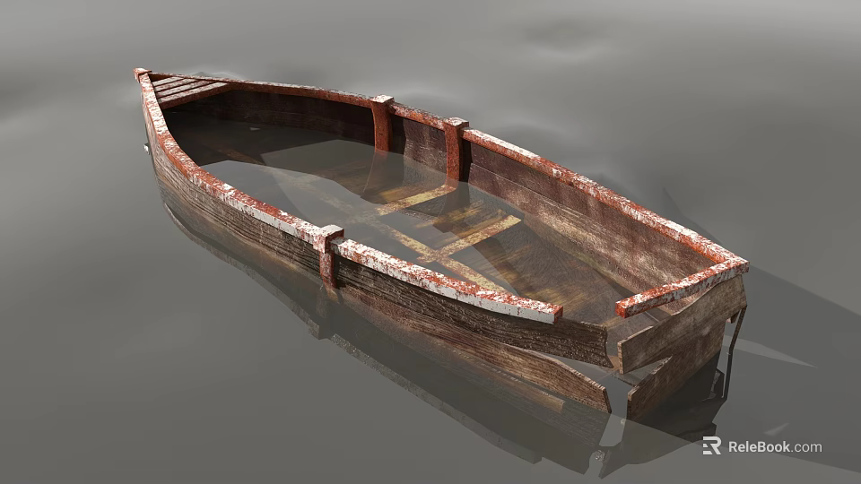 Old Weathered Wooden Boat With Interior Seats And Wooden Planks 3d model 