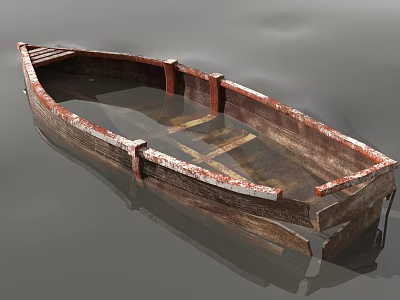 Old Weathered Wooden Boat With Interior Seats And Wooden Planks 3d model