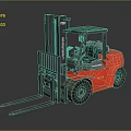 Red UniCarriers Forklift With Cabin Front Forks And Reflective Surface 3d model