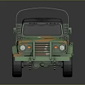 Camouflage Military Truck with Open Cargo Bed and Roof Rack Design
