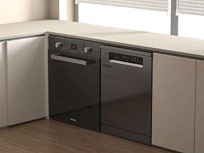Modern Kitchen Featuring Built in Oven Dishwasher Countertop And Cabinetry 3d model