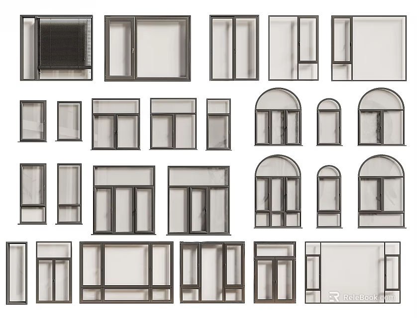 Floor-to-Ceiling Windows Various Design Styles With Architectural Frames And Shapes 3d model 