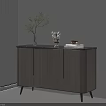Modern Grey Entryway Cabinet Sideboard With Potted Plant Figurine Bowl And Books On Top