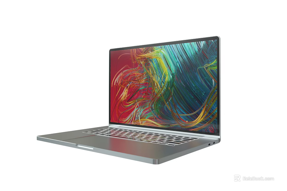 Modern Sleek Silver Laptop With Vibrant Colorful Abstract Display Screen 3d model 