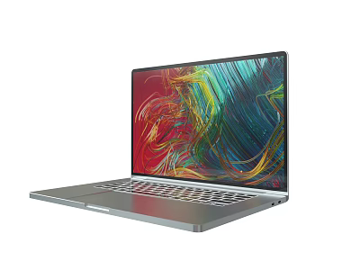 Modern Sleek Silver Laptop With Vibrant Colorful Abstract Display Screen 3d model
