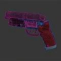 Tactical Handgun With Orange Grip And Distressed Metal Body Design