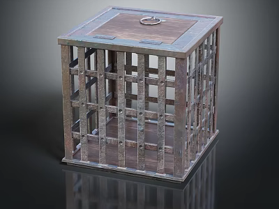 Heavy Duty Metal Cube Cage Equipment With Gridded Sides And Ringed Lid 3d model