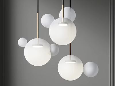 Modern Minimalist Pendant Lights with White Spherical Shades and Metal Frames 3d model