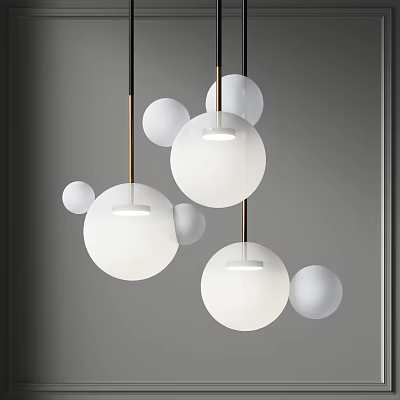Modern Minimalist Pendant Lights with White Spherical Shades and Metal Frames 3d model