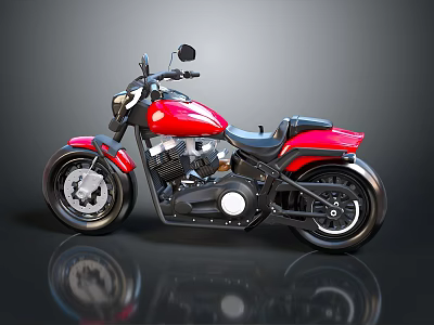 Modern Red Cruiser Motorcycle with Black Seat Shiny Wheels and Reflective Surface 3d model