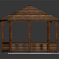 Wooden Hexagonal Gazebo With Brown Roof And Pillared Railing Outdoor Structure Design