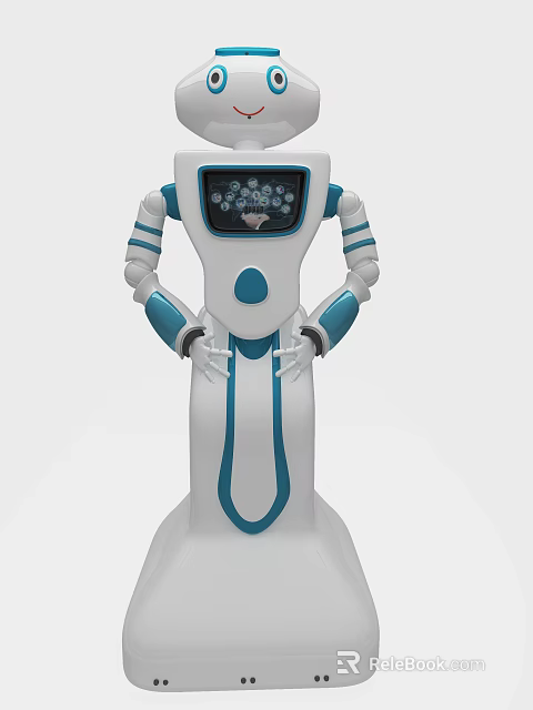 Smart Robot With Interactive Display And Modern White Blue Body Design 3d model
