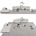 Modern Sofa And Coffee Table Set With Area Rug Decorative Plants And Ottoman