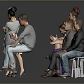 Group of Diverse People in Various Poses and Casual Clothing on Reflective Surface