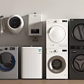 Washing Machine Interior With Front Load Stackable Dryer White Black Gray Models 3d model