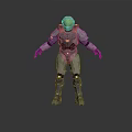 Futuristic Armored Character In Silver Metallic Armor With Golden Helmet Standing Pose