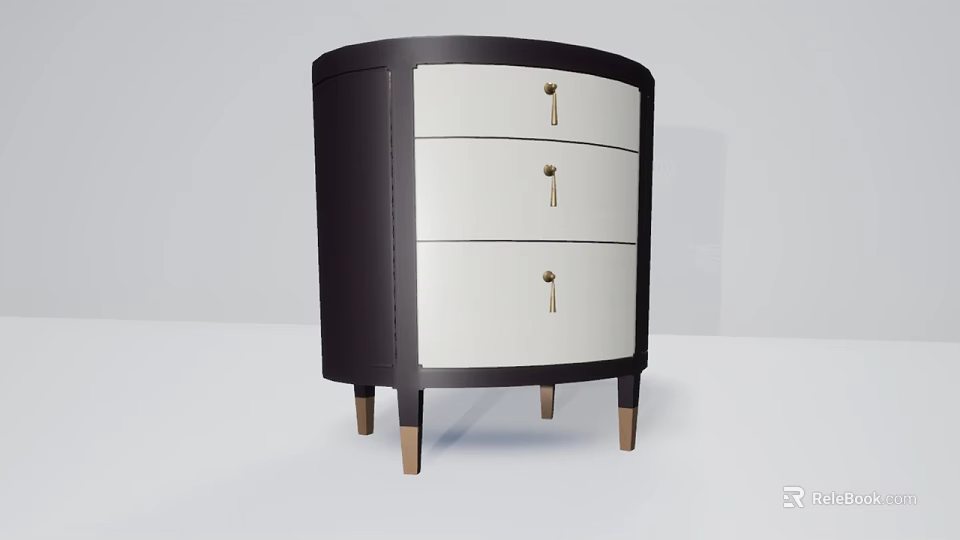 Modern Nightstand With Dark Frame White Drawers And Gold Legs Design 3d model 
