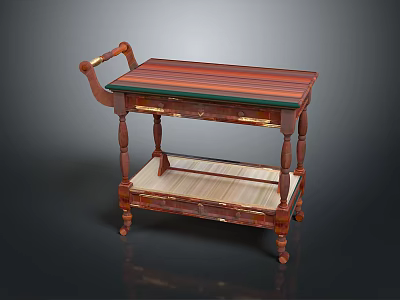 Vintage Wooden Dining Table With Colored Striped Top And Drawer Shelf 3d model