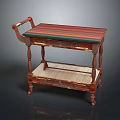 Vintage Wooden Dining Table With Colored Striped Top And Drawer Shelf