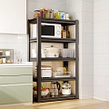 Modern Kitchen Multi Tiered Shelf With Microwave Pots Dishes And Storage Containers