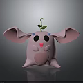 Cute 3D Rendered Pink Cartoon Character With Big Ears And Green Leaf On Head
