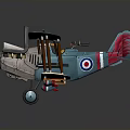 Detailed Vintage Blue Biplane Model With Roundel Markings Propeller And Wheels For Space Exploration