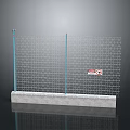 Safety Fence With Metal Mesh Blue Posts Concrete Base And Small Label