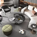 Modern Sofa and Coffee Table Set With Round Glass Top And Decorative Pillows