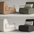 Modern Single Sofa In Multiple Colors With Metal Armrests And Soft Cushion 3d model