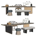 Modern Tea Table and Chairs with Wooden Frame Upholstered Seats and Tea Sets