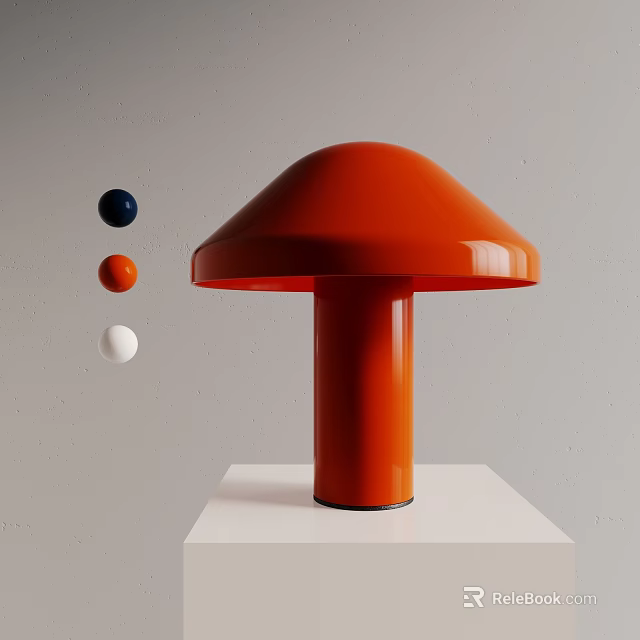 Orange Mushroom Shaped Table Lamp On White Pedestal With Blue Orange White Small Balls 3d model 