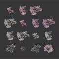 Multiple Pink and White Trees Arranged on Dark Background With Reflective Surfaces