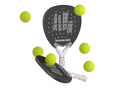 High Quality Padel Sports Equipment Including Professional Rackets And Yellow Balls 3d model
