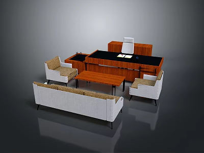 Modern Meeting Table and Chairs with Fabric Sofa Wooden Cabinet in Living Room Furniture Set 3d model