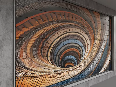Abstract Spiral Pattern Wall Mural With Vibrant Orange Blue Gray Stripes Modern Design 3d model