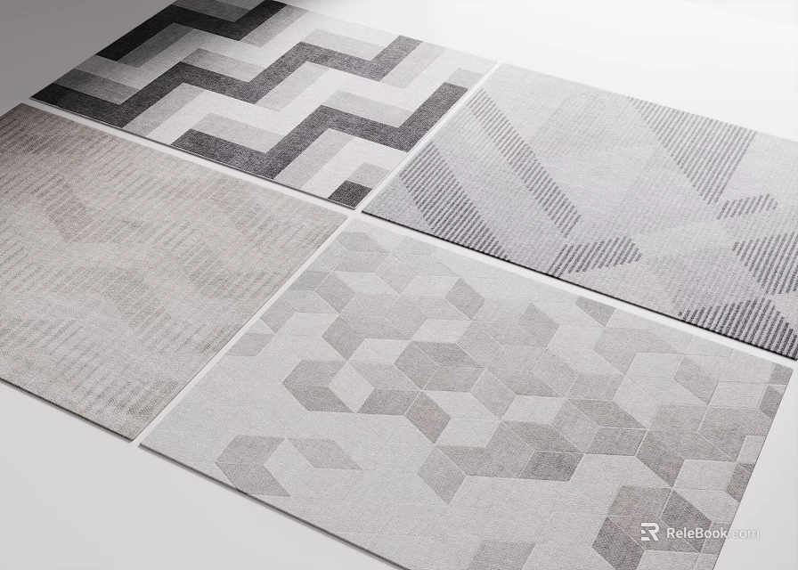 Square Area Rugs With Various Geometric Patterns In Neutral Tones 3d model