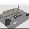 Modern Beige L Shaped Sofa and Black Coffee Table Set with Accent Chair Floor Lamp